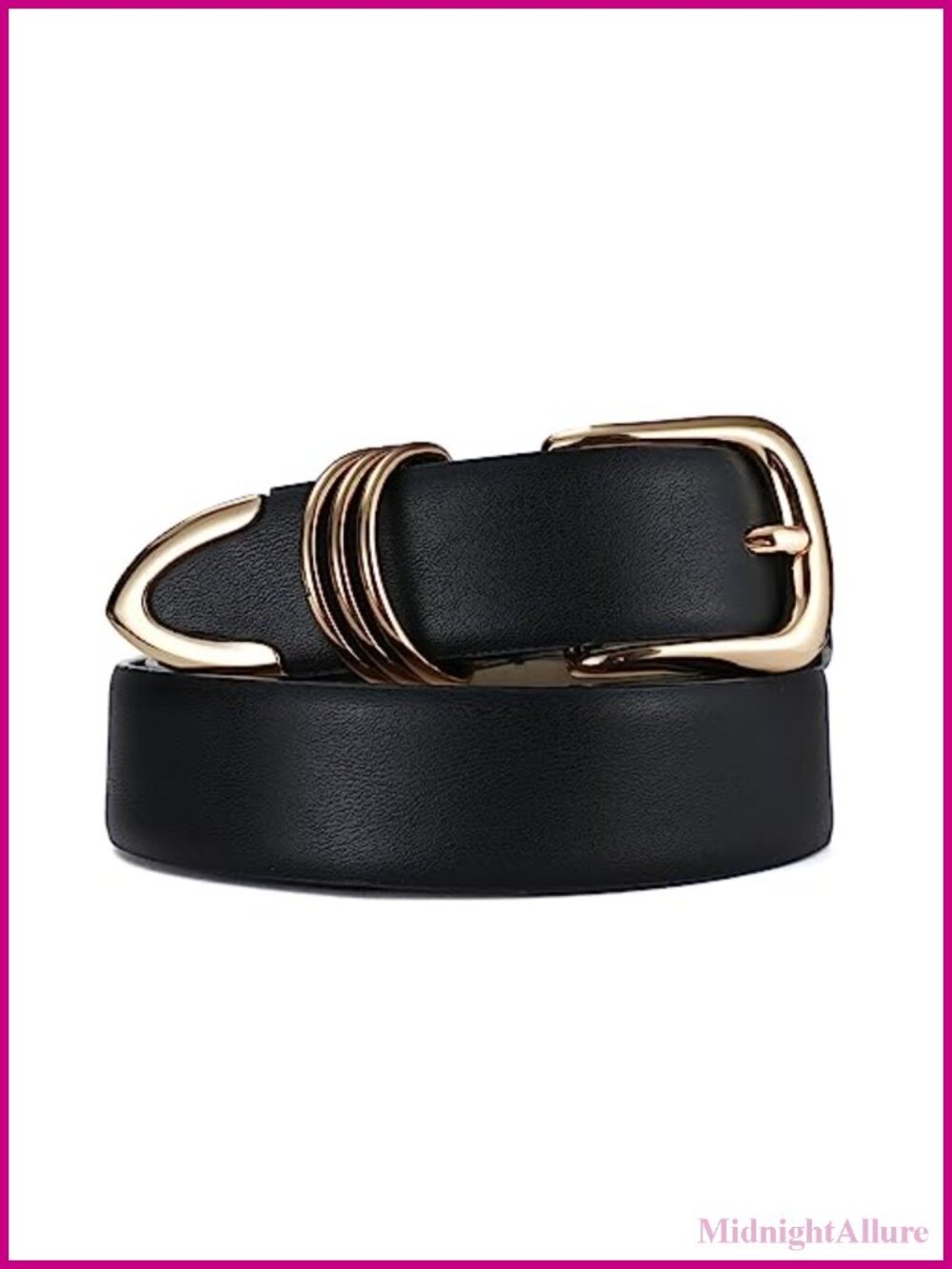 Women's Faux Leather Belt with Gold Buckle & Metal Rings
